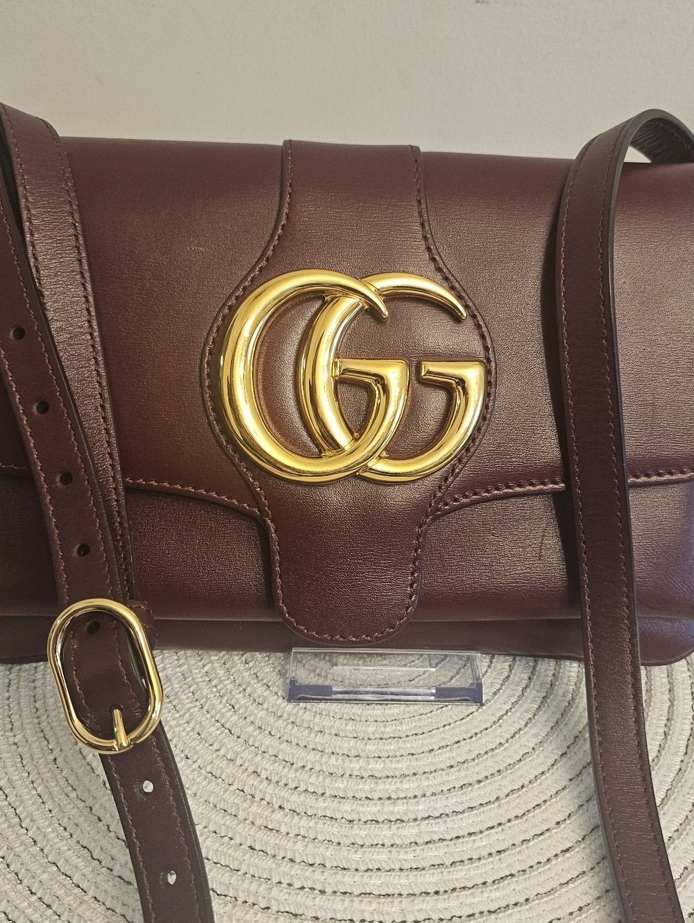 Gucci Arli Shoulder Bag Burgundy Leather Large GG Logo - Picture 10 of 14